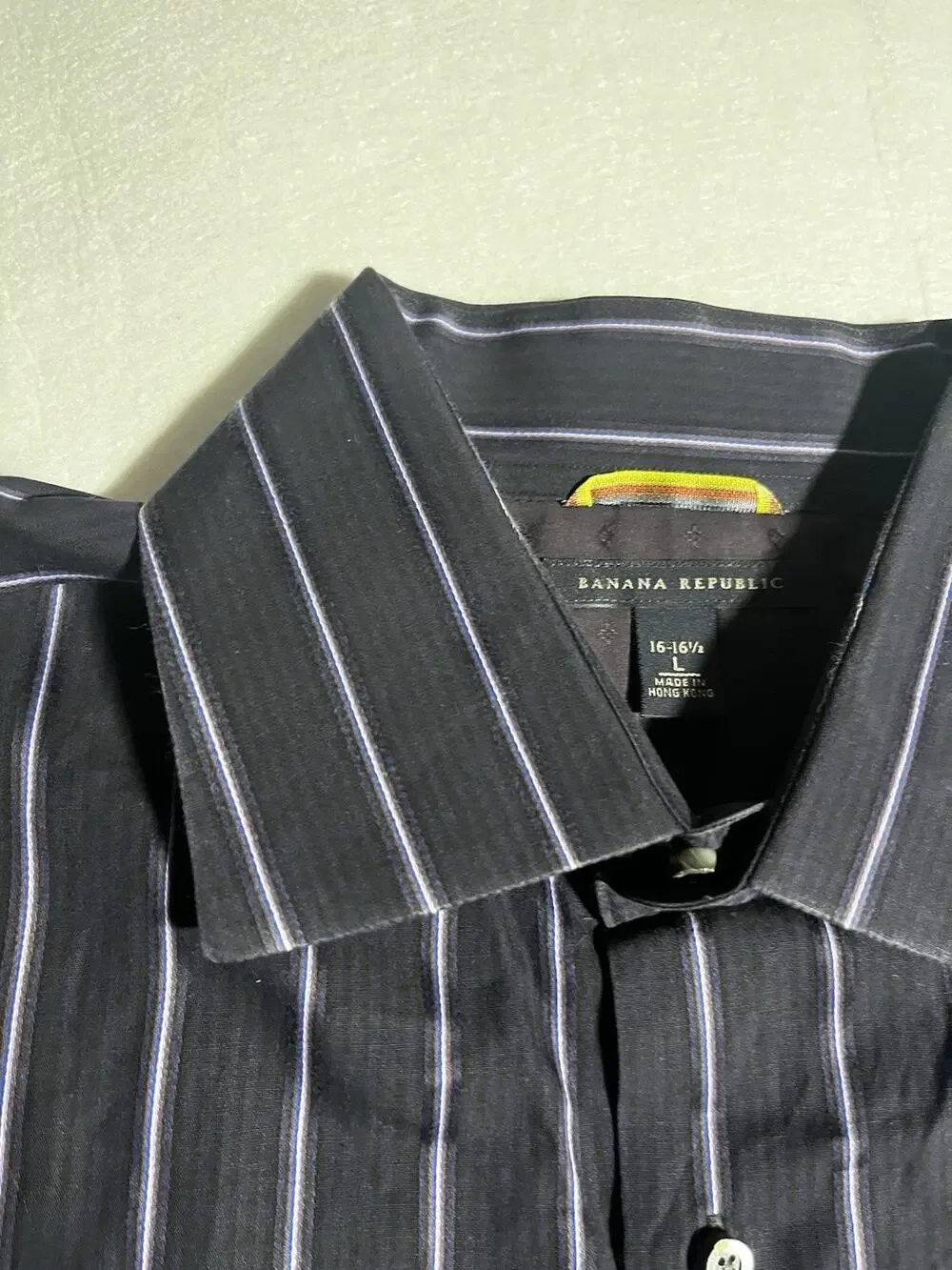 Banana Republic Mens 16-16.5 Black Stripe French Cuff Dress Shirt